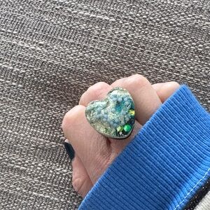 Handmade Resin Heart Ring Glitter Blue